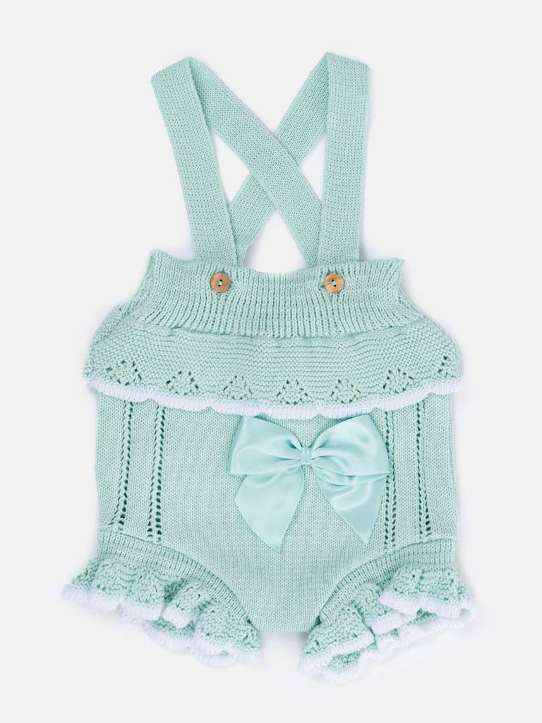 Baby Girl Carmen 2-piece Knitted Spanish Romper Set - Mint Green
