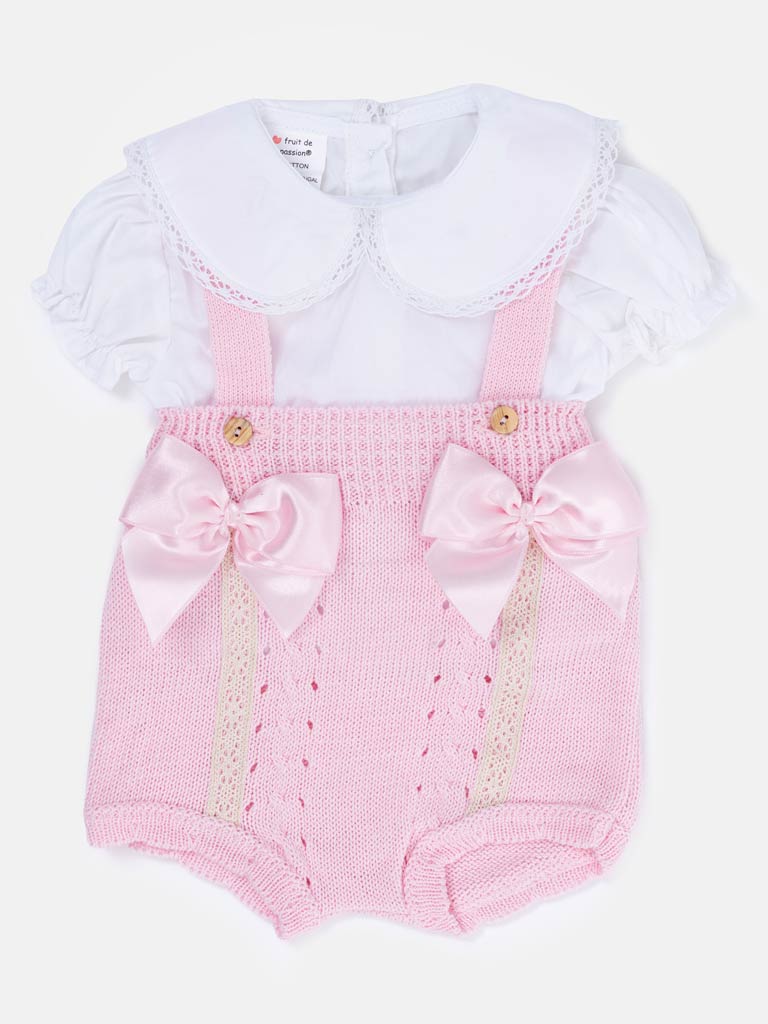 Baby Girl Emilia 2-piece Knitted Spanish Romper Set - Baby Pink