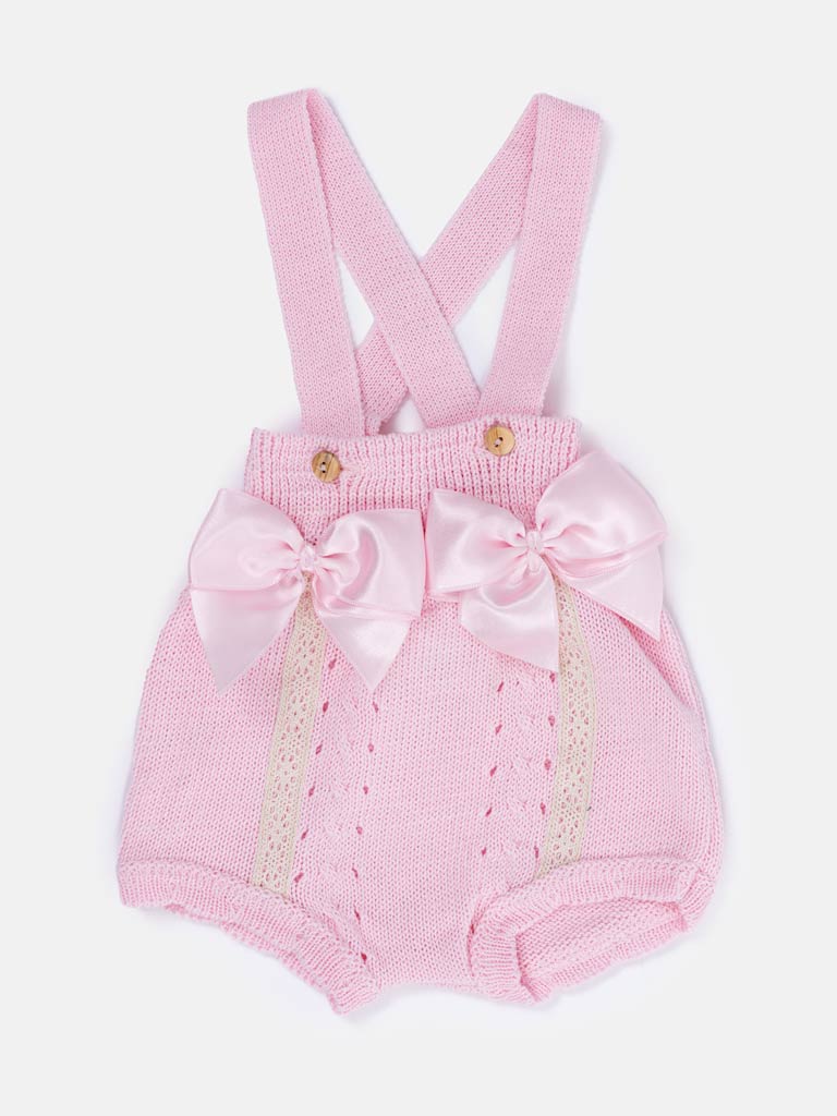 Baby Girl Emilia 2-piece Knitted Spanish Romper Set - Baby Pink