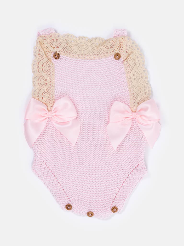 Baby Girl Sandra 2-piece Knitted Spanish Romper Set - Baby Pink