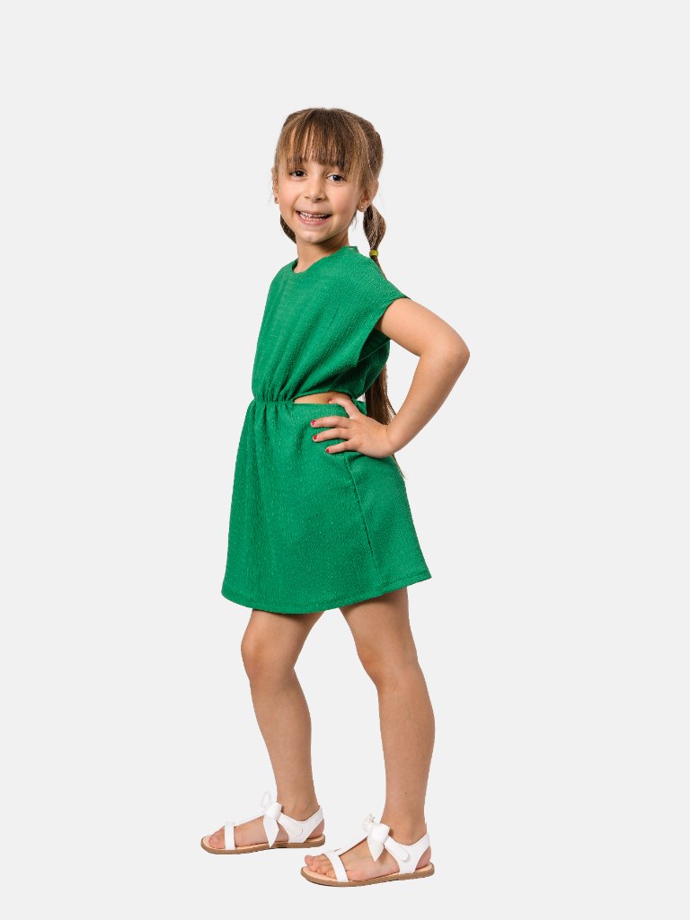 Junior Girl Lou Crinkled Summer Dresses with Playful Cut-Outs-Green