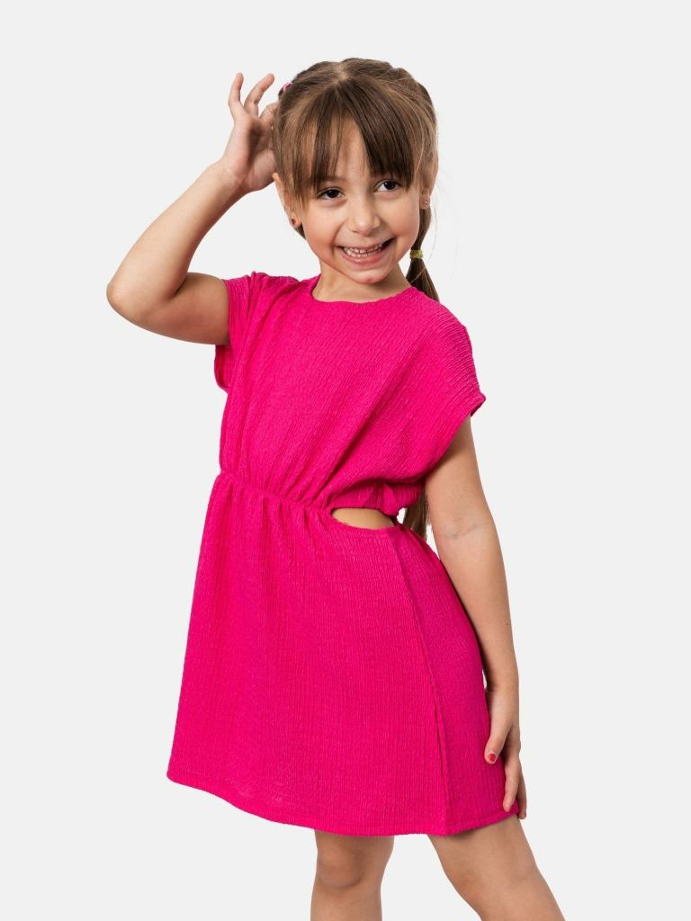 Junior Girl Lou Crinkled Summer Dresses with Playful Cut-Outs-Fuchsia Pink