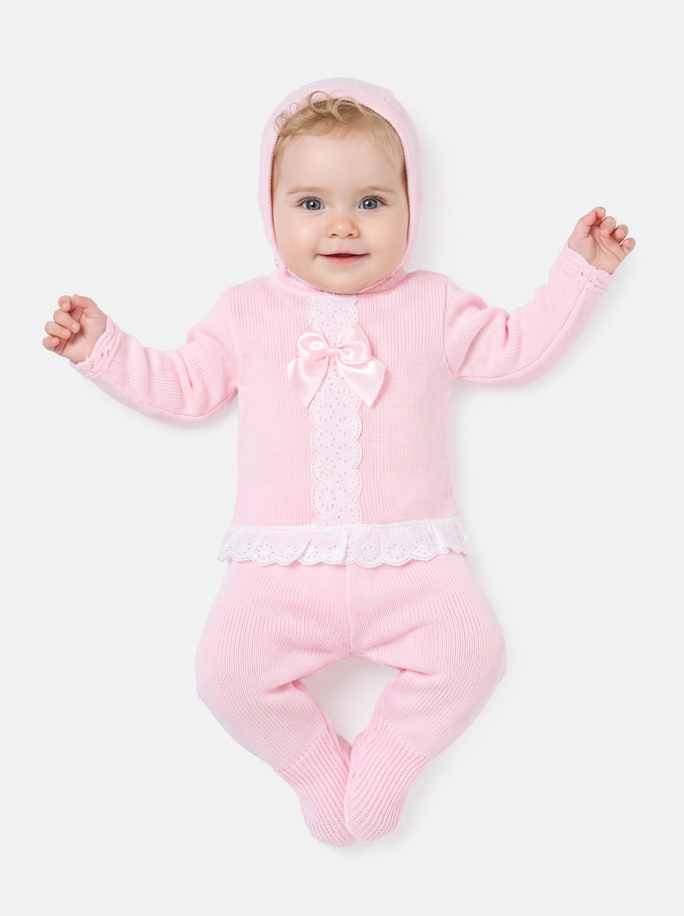 Baby Girl Carmina Collection 3-piece Spanish Knitted Set - Baby Pink