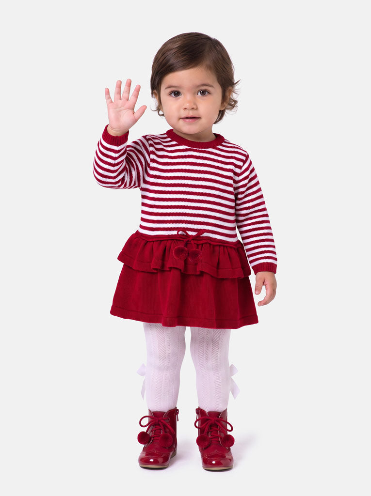 Baby Girl Carlota Collection Knitted Coat & Dress Spanish Set - Red