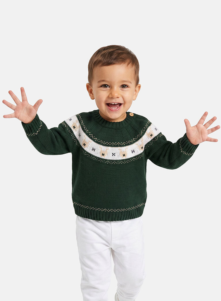 Baby Boy Christmas Knitted Jumper - Emerald Green