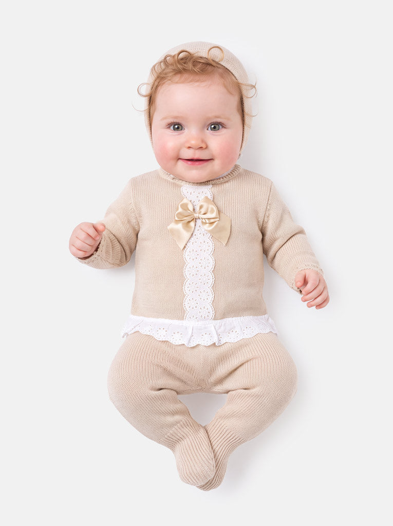 Baby Girl Carmina Collection 3-piece Spanish Knitted Set - Beige