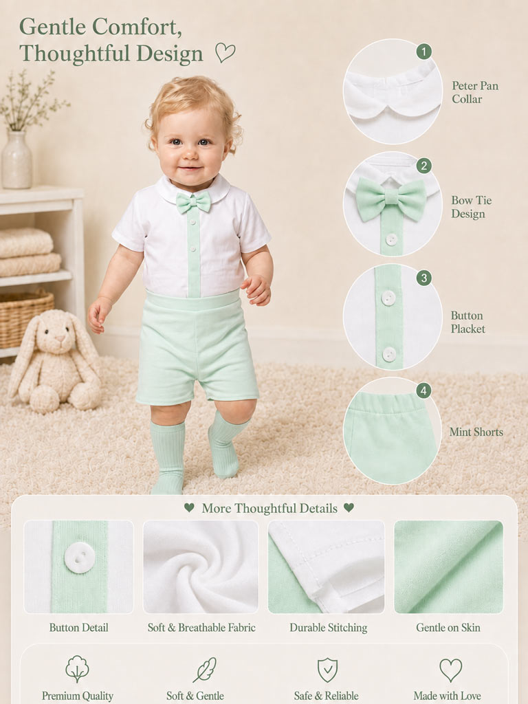 Baby Boy Daisy Collection Spanish Romper Set - Mint Green