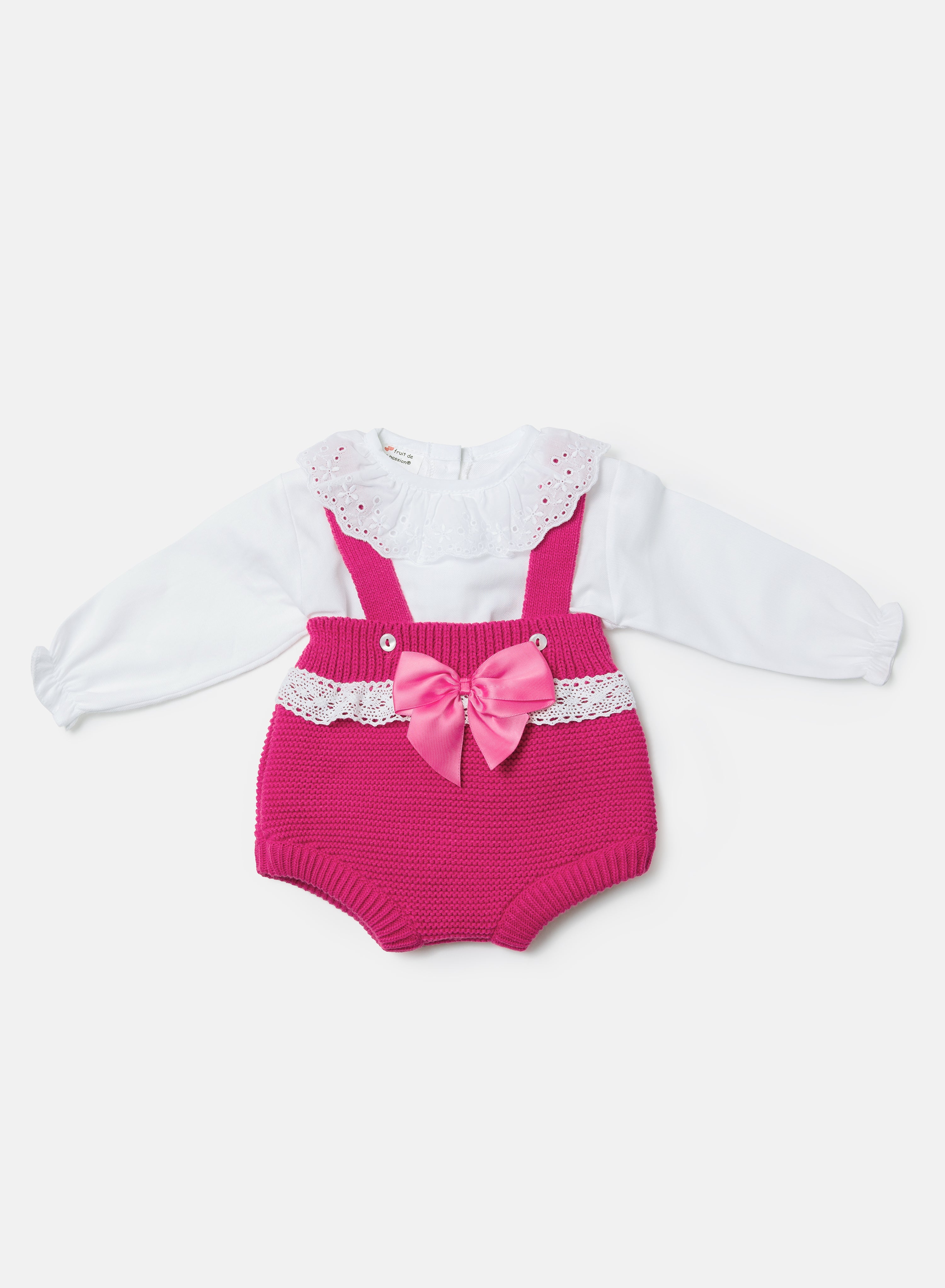 Baby Girl Tina Collection 2-piece Spanish Knitted Romper Set - Fuchsia Pink