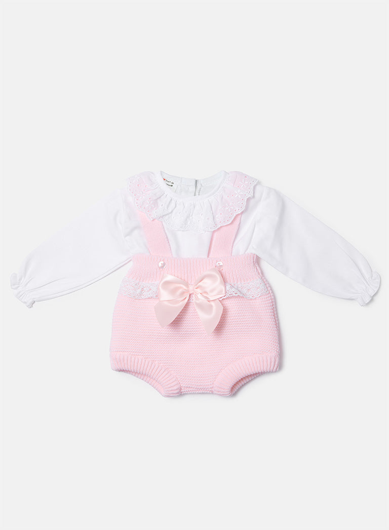 Baby Girl Tina Collection 2-piece Spanish Knitted Romper Set - Baby Pink