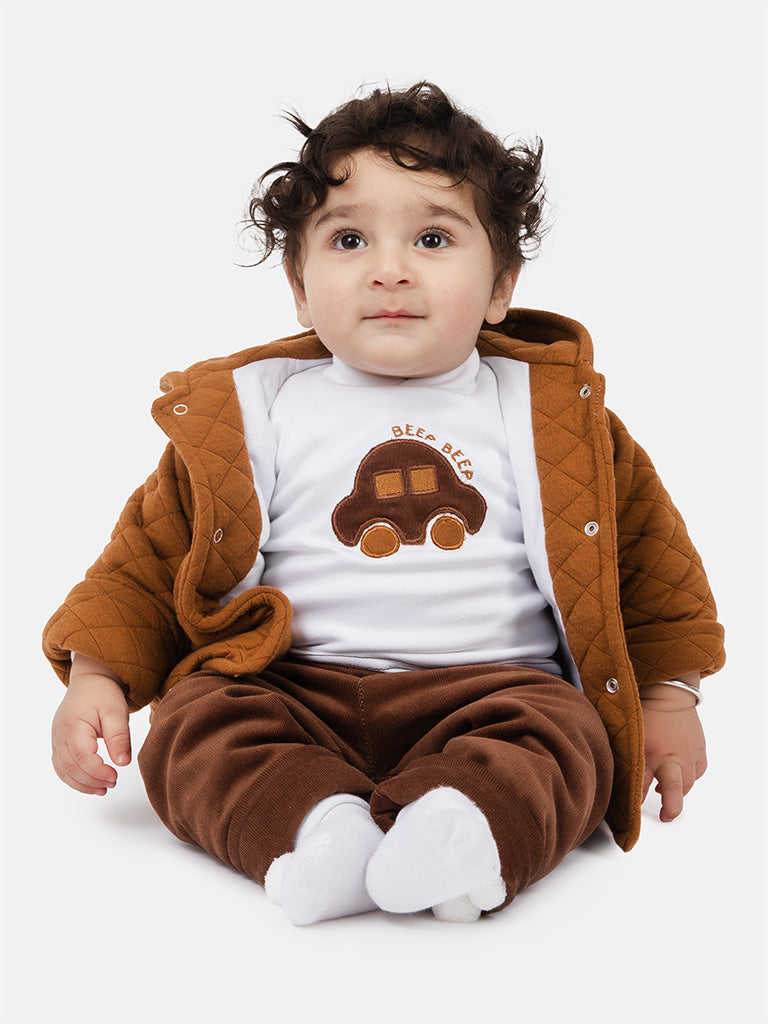 Baby Boy Damian 3-piece Set with Quilted Jacket - Mustard & Brown