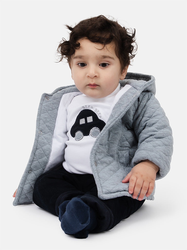 Baby Boy Damian 3-piece Set with Quilted Jacket - Grey & Navy
