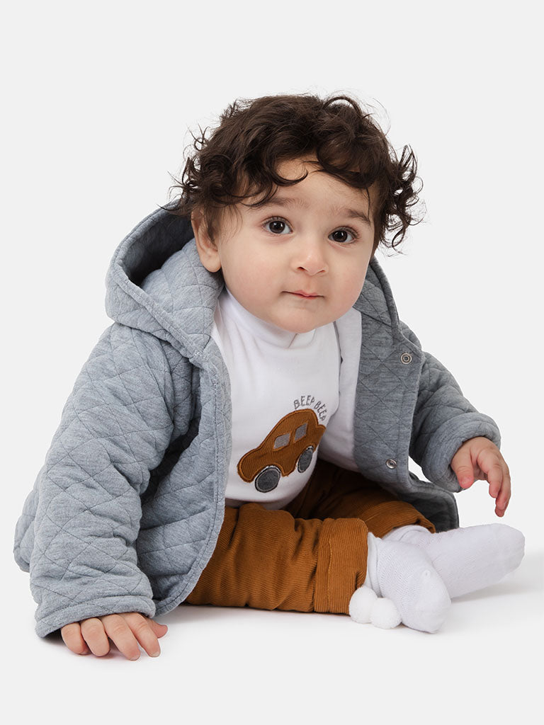 Baby Boy Damian 3-piece Set with Quilted Jacket - Grey & Mustard