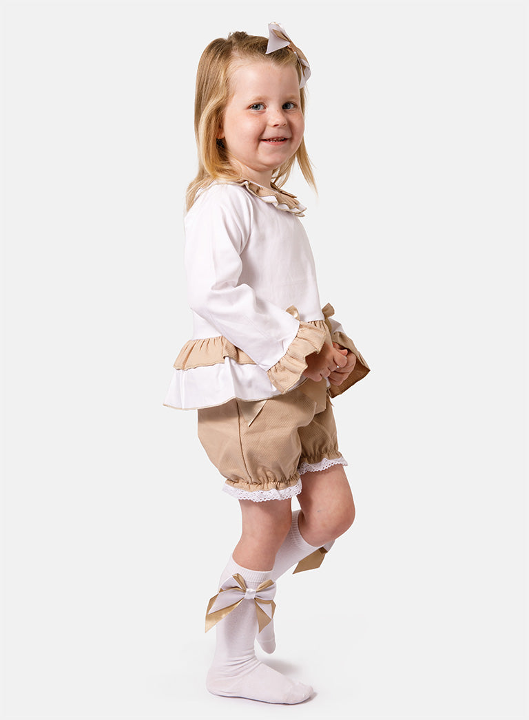 Baby Girl Aurora Collection 2-piece Romper Set - Tan