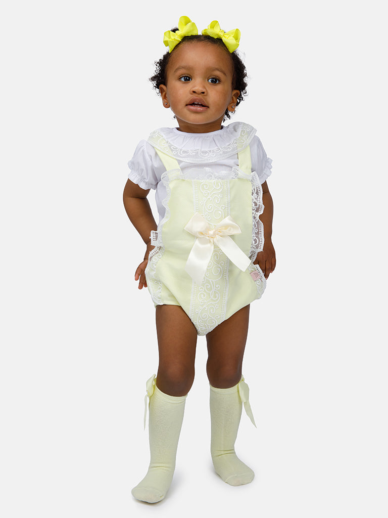 Baby Girl Renata Collection 3-piece Spanish Romper Set - Lemon Yellow