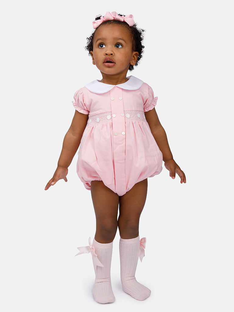 Baby Girl Reina Collection Spanish Smocked Romper - Pink