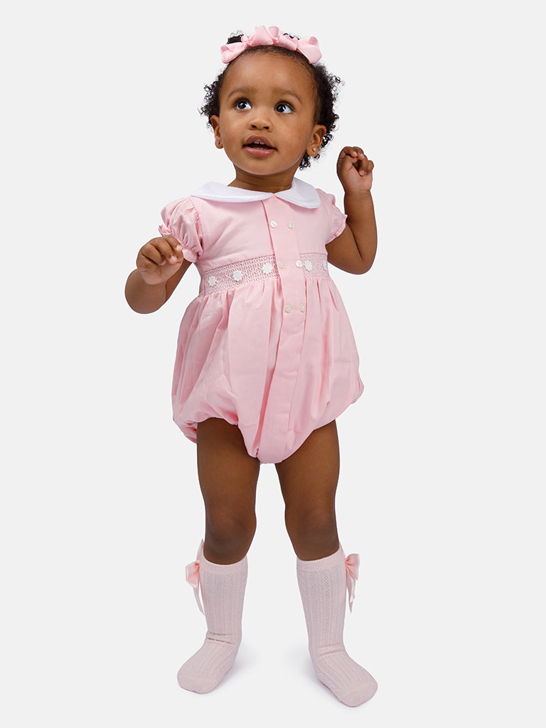 Baby Girl Reina Collection Spanish Smocked Romper - Pink