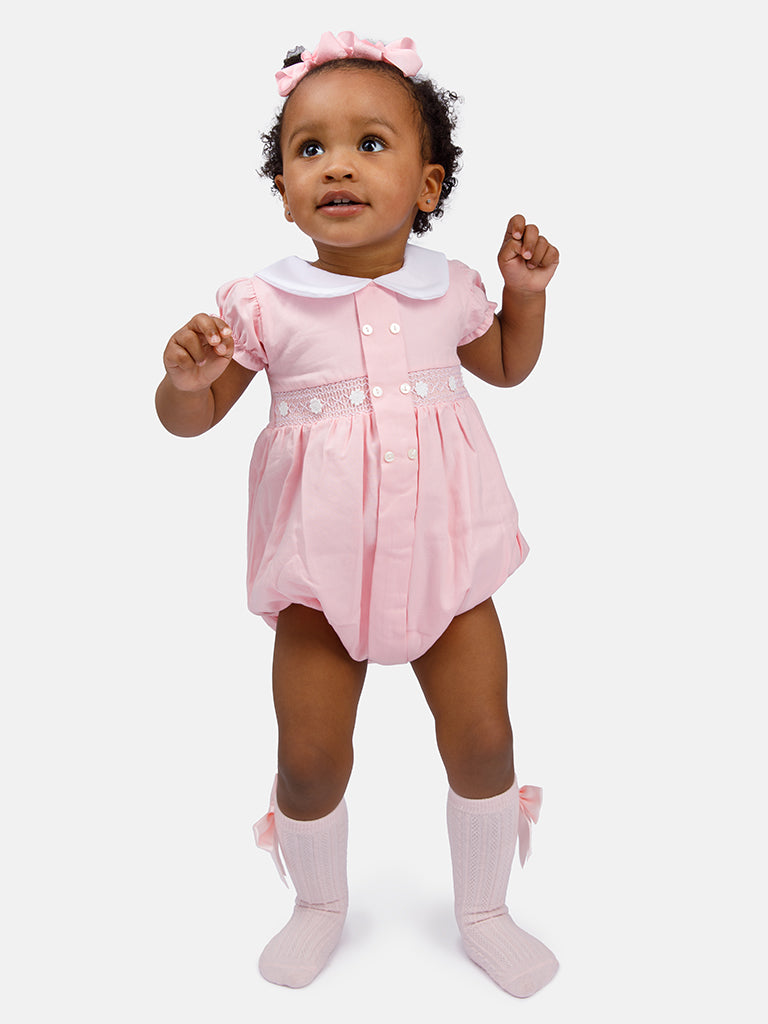 Baby Girl Reina Collection Spanish Smocked Romper - Pink