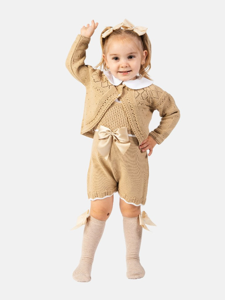 Baby Girl Lily Collection 3-piece Spanish Knitted Set - Tan