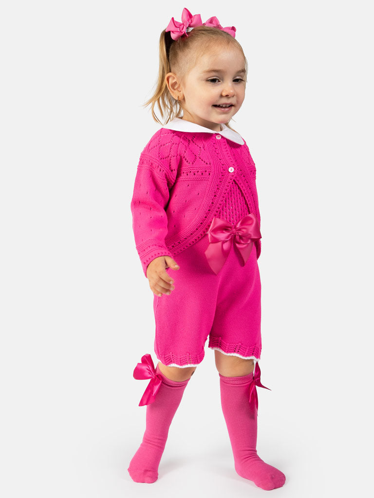 Baby Girl Lily Collection 3-piece Spanish Knitted Set - Fuchsia Pink