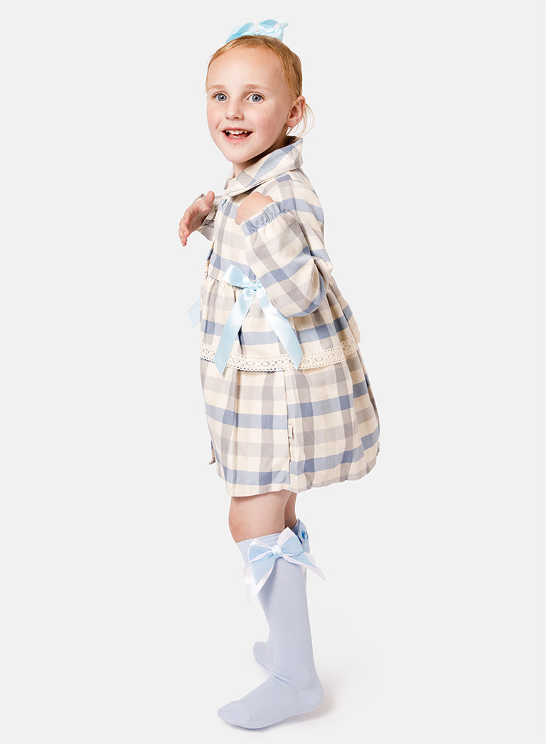 Baby Girl Kylie Collection Tartan Spanish Dress - Baby Blue