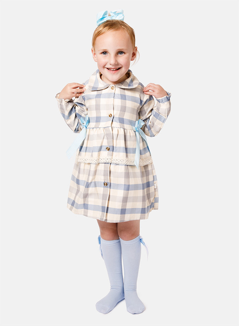 Baby Girl Kylie Collection Tartan Spanish Dress - Baby Blue