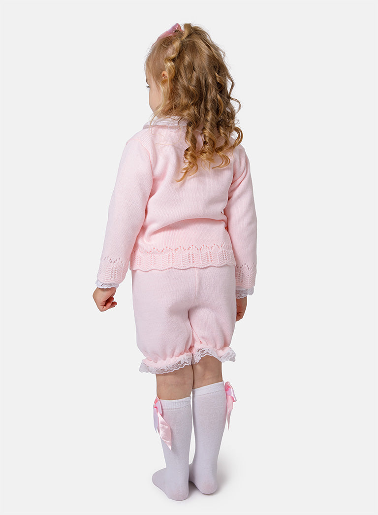 Baby Girl Bella Collection 3-piece Spanish Knitted Set - Baby Pink