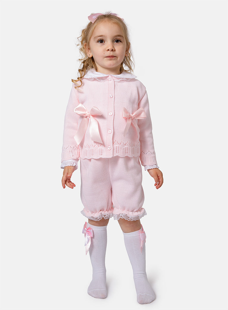 Baby Girl Bella Collection 3-piece Spanish Knitted Set - Baby Pink