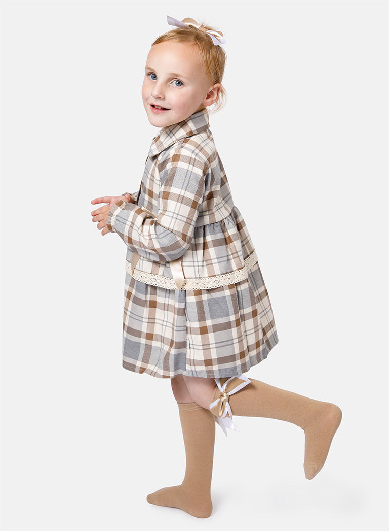 Baby Girl Kylie Collection Tartan Spanish Dress - Beige
