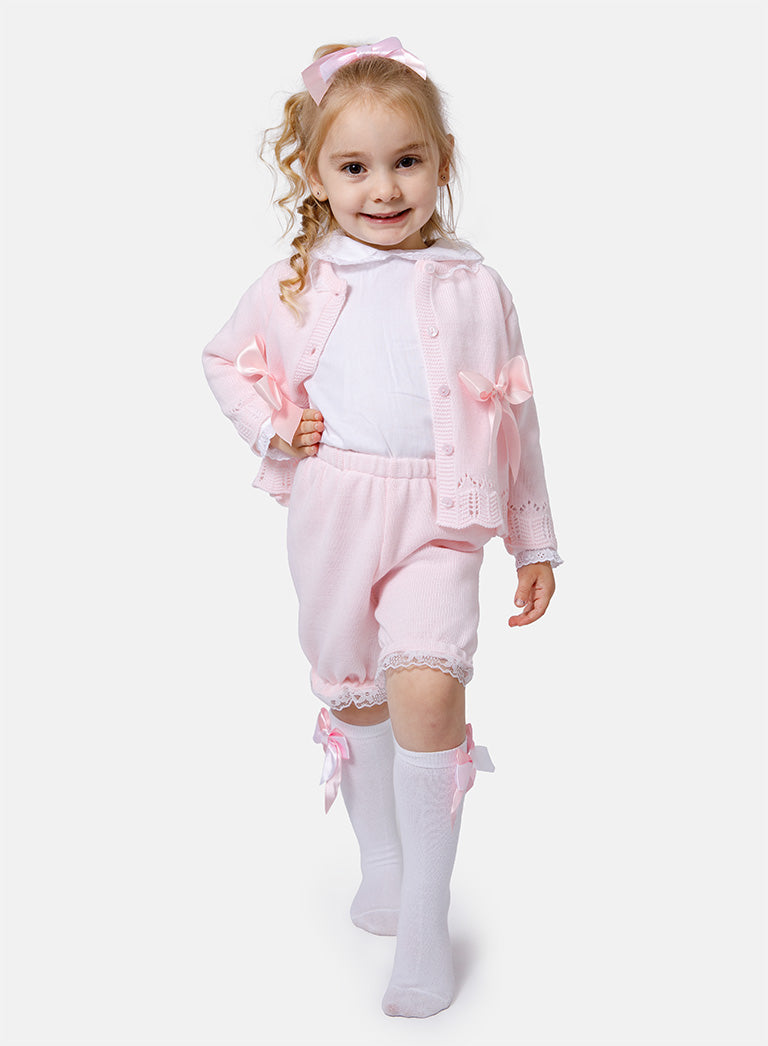 Baby Girl Bella Collection 3-piece Spanish Knitted Set - Baby Pink