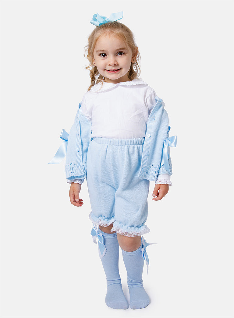 Baby Girl Bella Collection 3-piece Spanish Knitted Set - Baby Blue