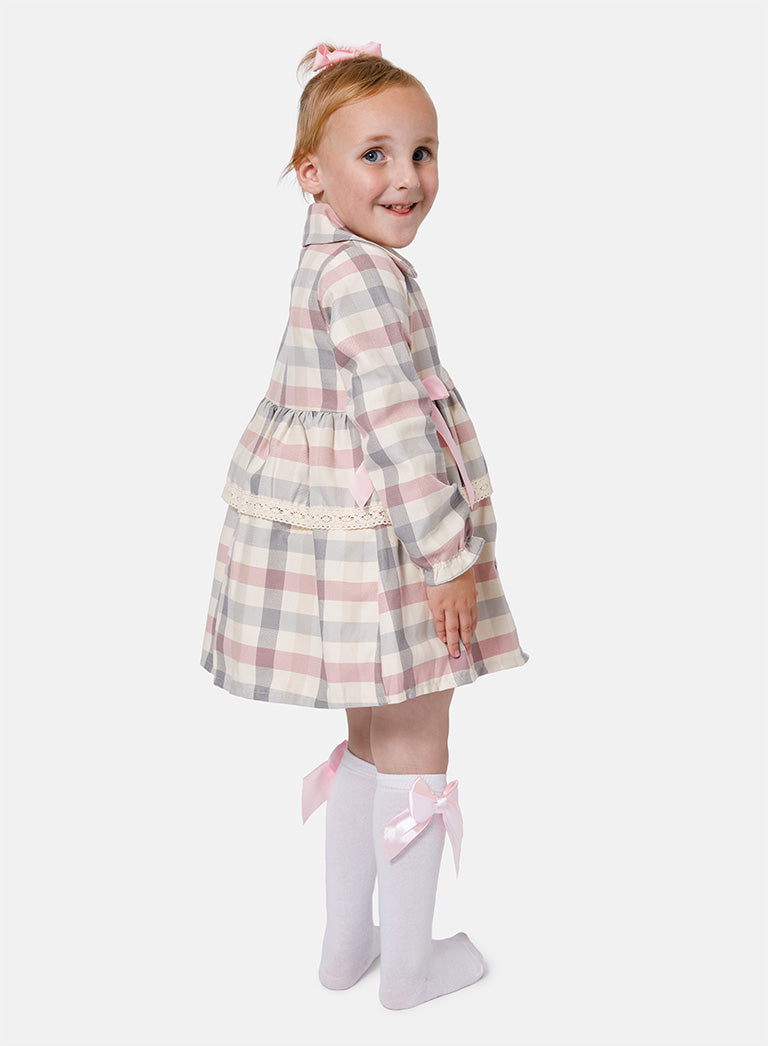 Baby Girl Kylie Collection Tartan Spanish Dress - Baby Pink