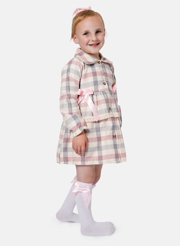 Baby Girl Kylie Collection Tartan Spanish Dress - Baby Pink