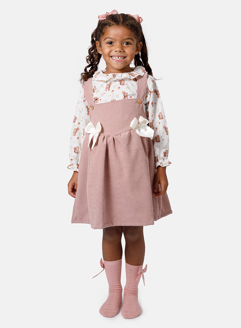 Baby Girl Squirrel Collection 2-Piece Spanish Velvet Dress Set with Shirt - Rose Pink