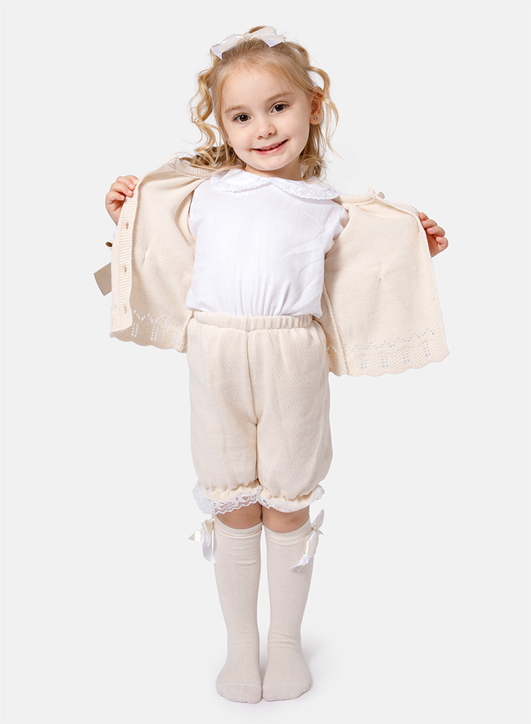 Baby Girl Bella Collection 3-piece Spanish Knitted Set - Beige