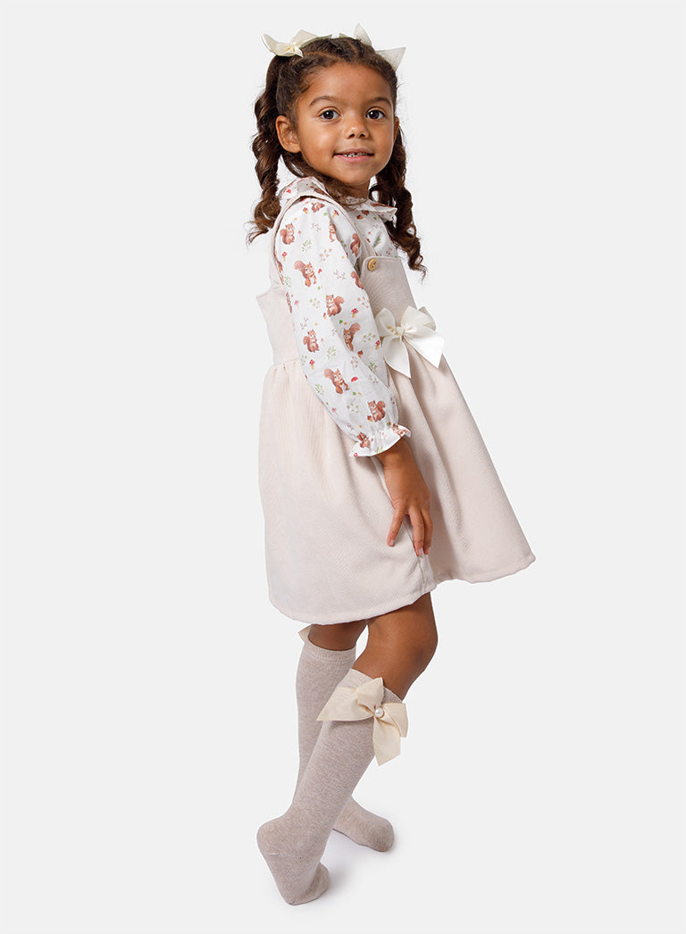 Baby Girl Squirrel Collection 2-Piece Spanish Velvet Dress Set with Shirt - Ivory