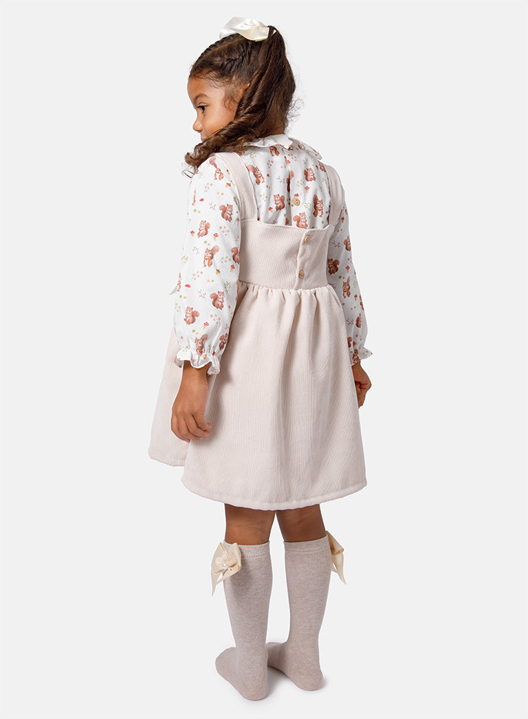 Baby Girl Squirrel Collection 2-Piece Spanish Velvet Dress Set with Shirt - Ivory