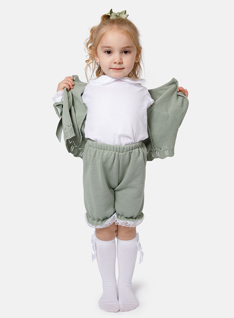 Baby Girl Bella Collection 3-piece Spanish Knitted Set - Sage Green