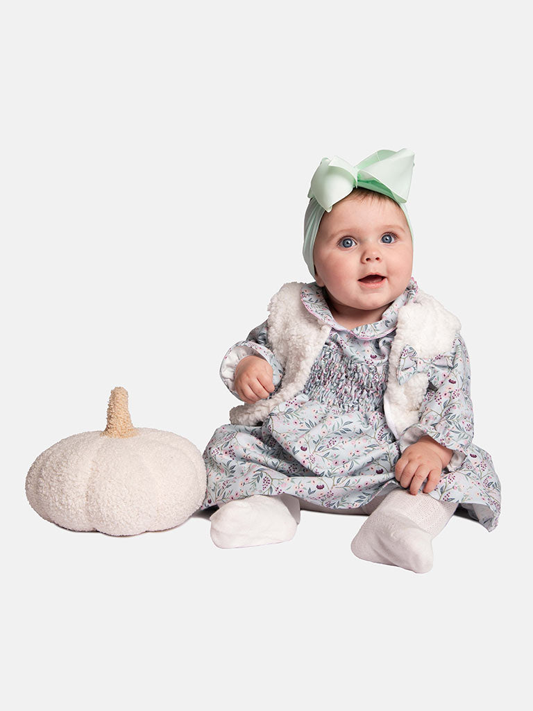 Baby Girl Leah Collection Dress with Fur Vest - Mint & White