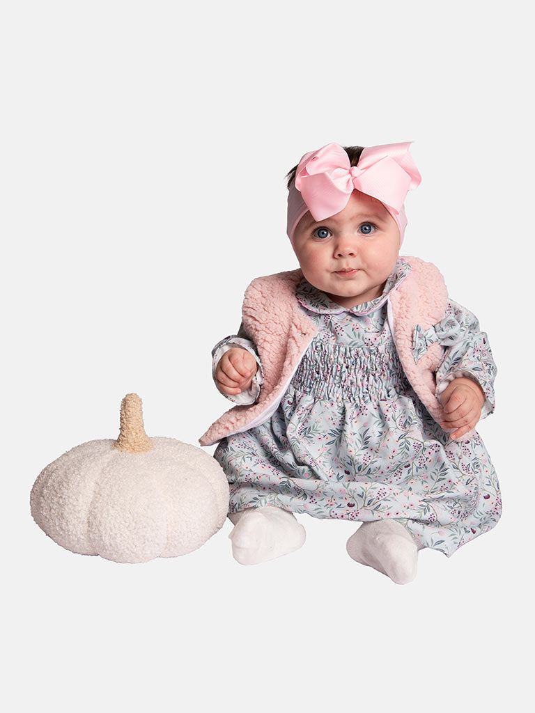 Baby Girl Leah Collection Dress with Fur Vest  - Mint & Pink