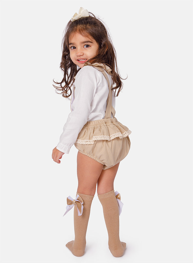 Baby Girl Leyla Collection 2-piece Romper Set - Beige