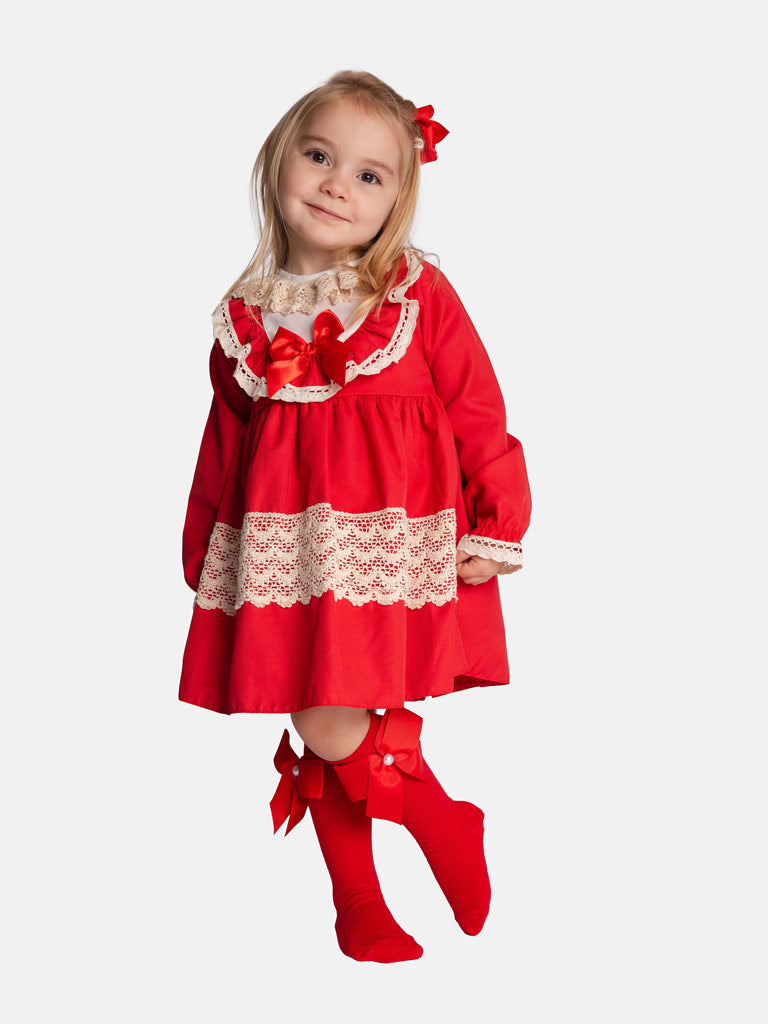 Baby Girl Lisa Collection Lace Trim Dress - Red