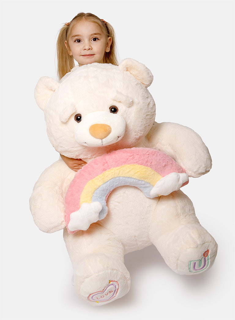 Rainbow Collection Jumbo Plush Teddy Bear - Cream