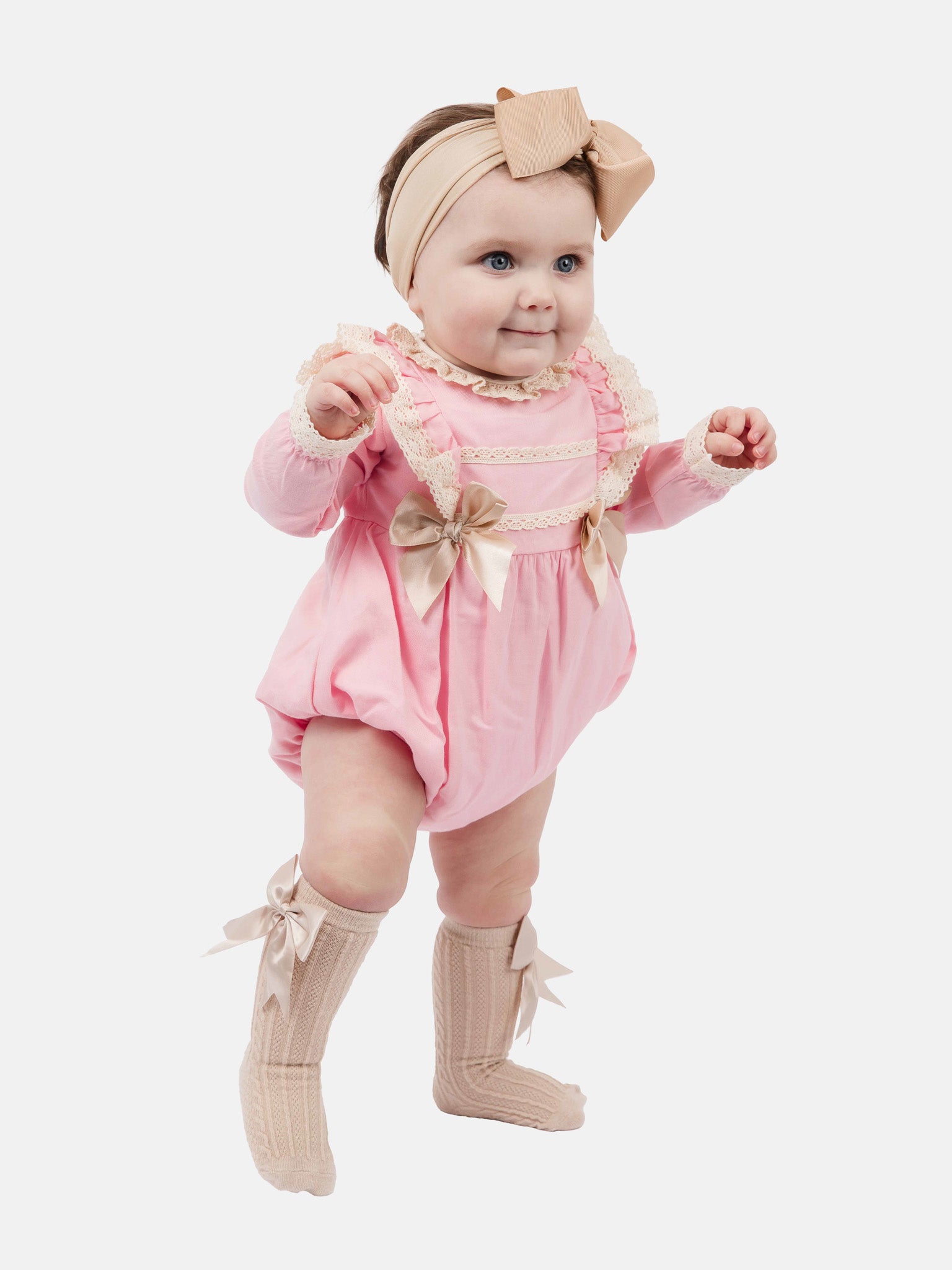 Baby Girl Leya Collection Spanish long sleeve Romper - Pink