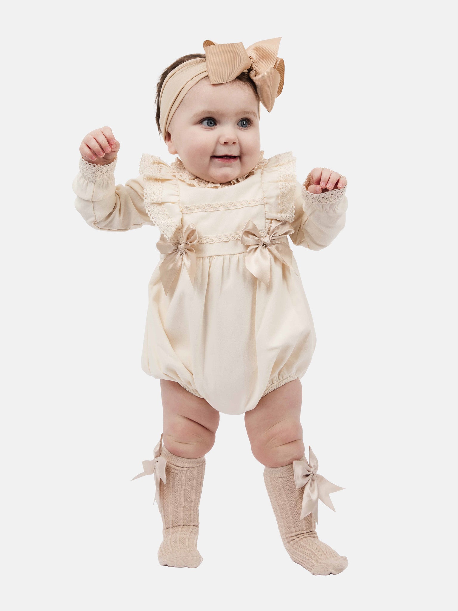 Baby Girl Leya Collection Spanish long sleeve Romper - Ivory