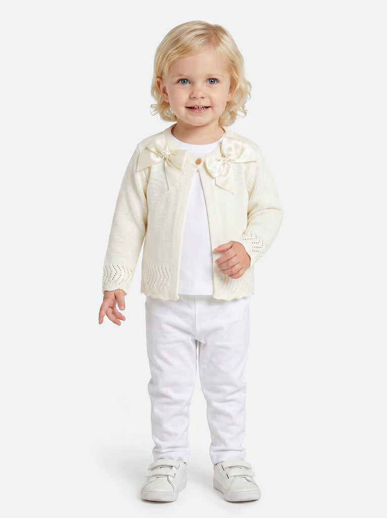 Baby Girl Cardigan with 2 Big Bows - Ivory