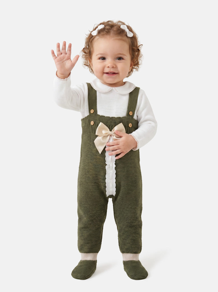 Baby Girl Camila Collection 2-piece Knitted Dungaree Set - Olive Green