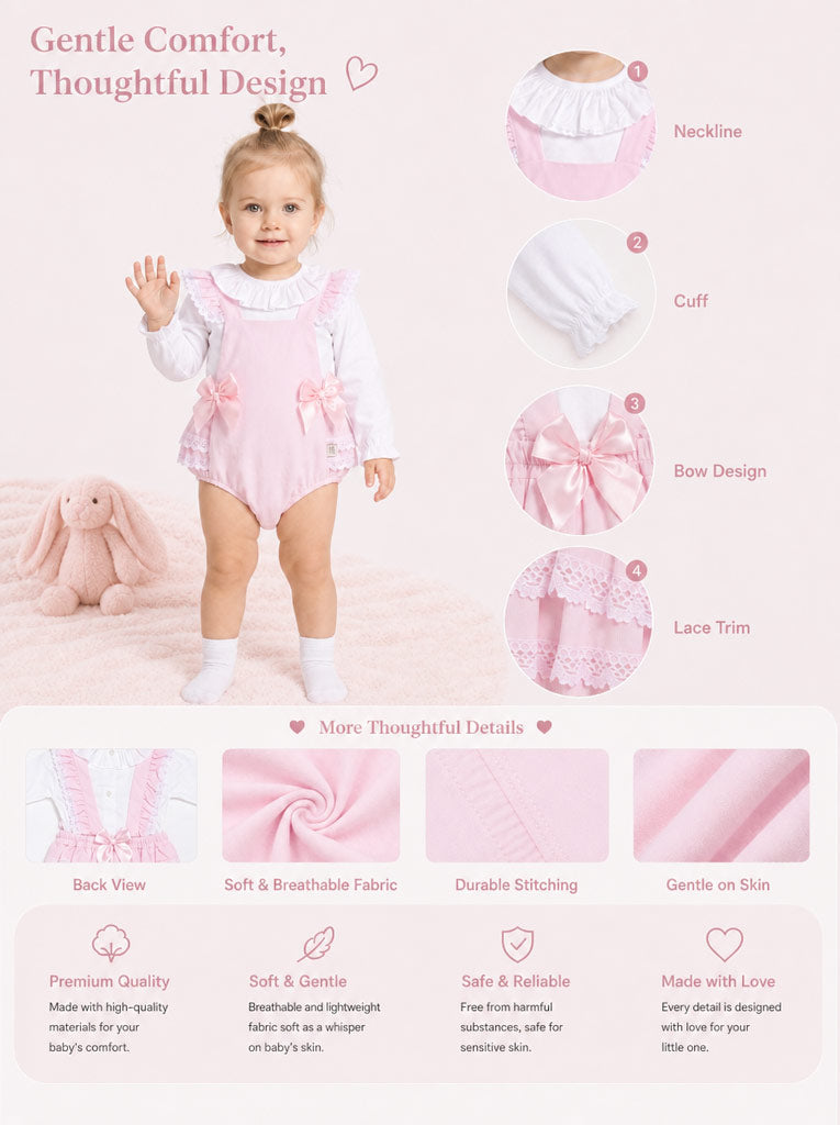Baby Girl Mariola Collection 2-Piece Frilly Romper Set - Baby Pink