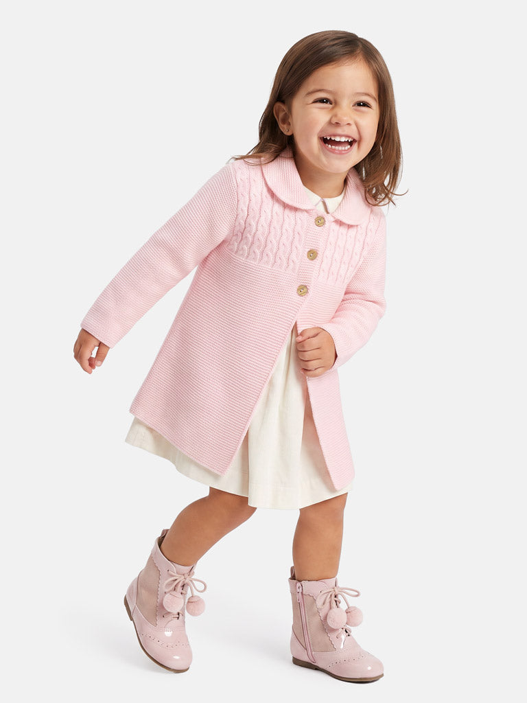 Baby Girl Irene Collection Knitted Coat with Back Bow - Baby Pink