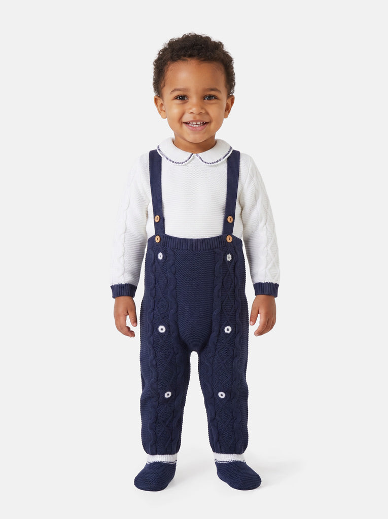 Baby Boy Camilo Collection 2-piece Knitted Dungaree Set - Navy Blue