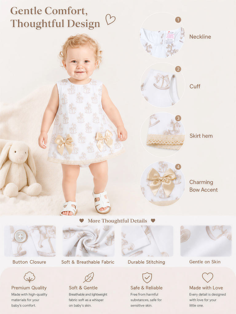 Baby Girl Top & Bloomers Set Rocking Horse Collection - Beige